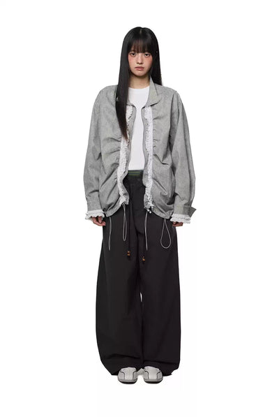 Tom Drawstring Pleats Lace Zipped Jacket-korean-fashion-Jacket-Tom's Closet-OH Garments