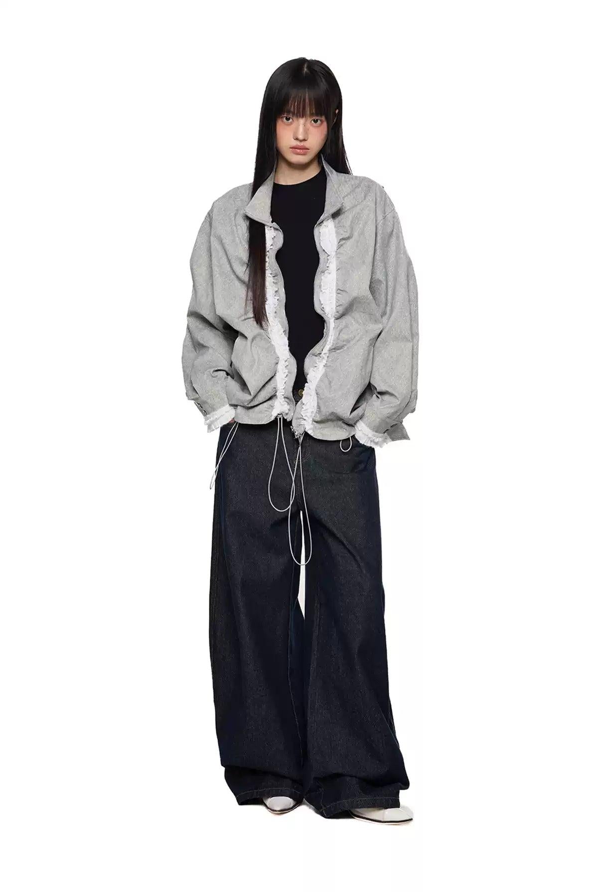 Tom Drawstring Pleats Lace Zipped Jacket-korean-fashion-Jacket-Tom's Closet-OH Garments