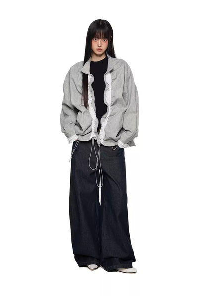 Tom Drawstring Pleats Lace Zipped Jacket-korean-fashion-Jacket-Tom's Closet-OH Garments