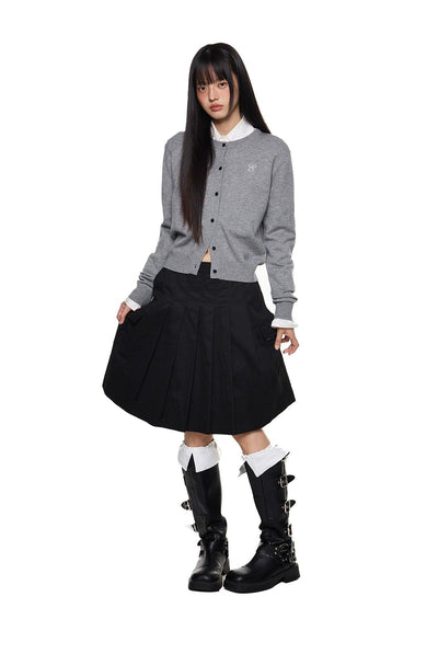 Tom Embroidered Logo Short Knitted Cardigan-korean-fashion-Cardigan-Tom's Closet-OH Garments