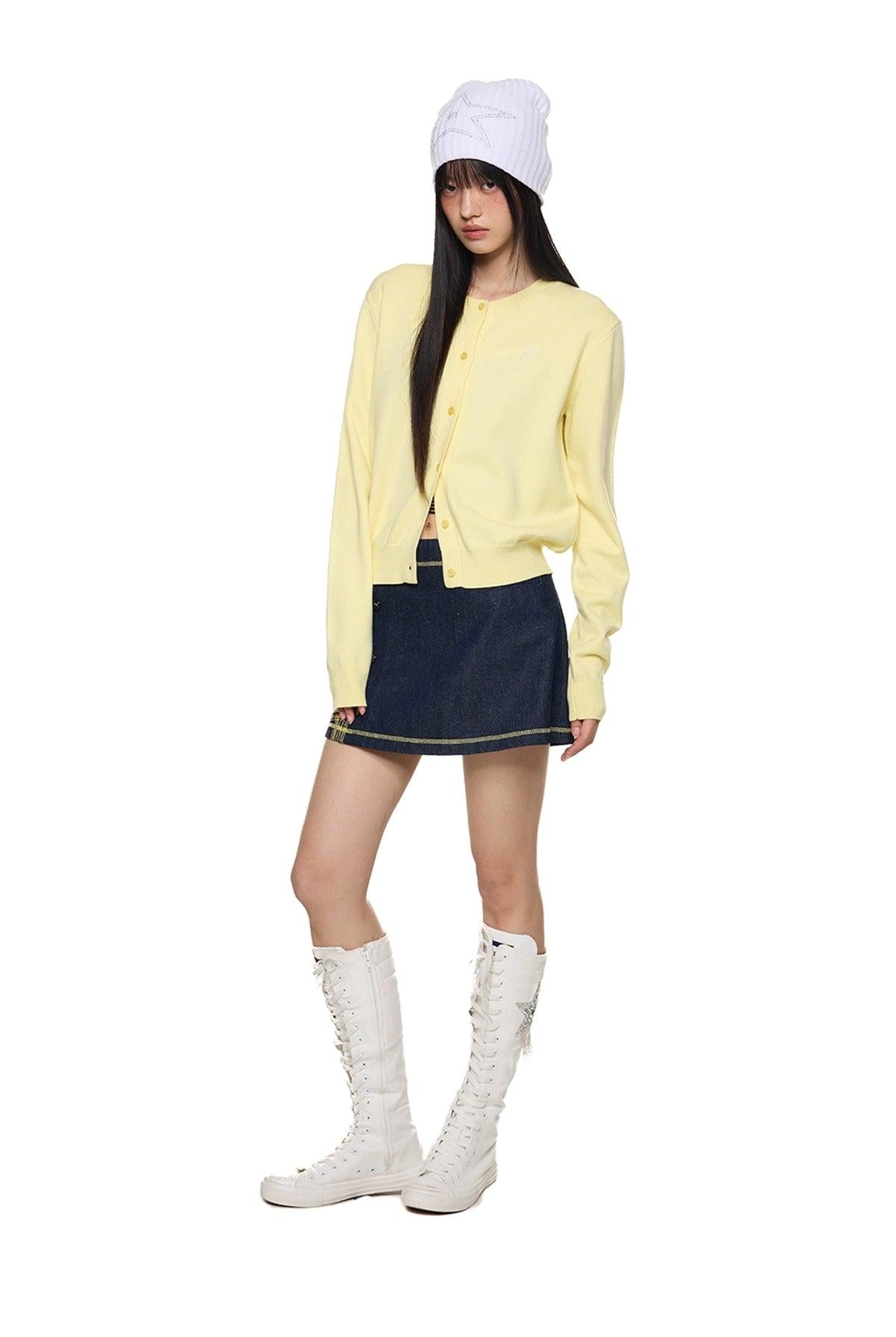 Tom Embroidered Logo Short Knitted Cardigan-korean-fashion-Cardigan-Tom's Closet-OH Garments