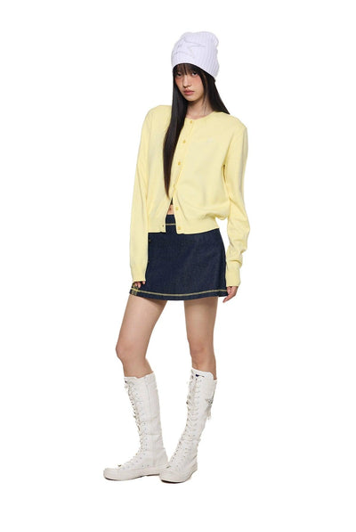 Tom Embroidered Logo Short Knitted Cardigan-korean-fashion-Cardigan-Tom's Closet-OH Garments