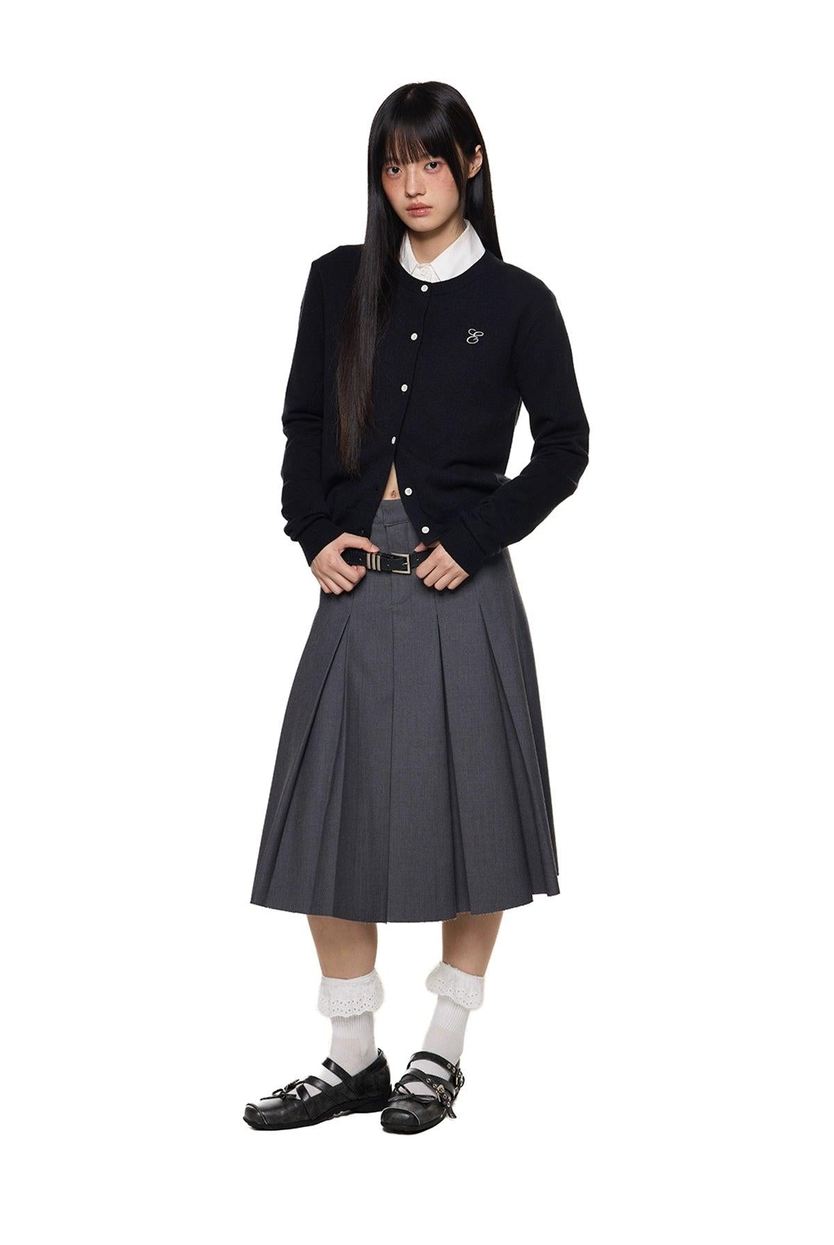 Tom Embroidered Logo Short Knitted Cardigan-korean-fashion-Cardigan-Tom's Closet-OH Garments