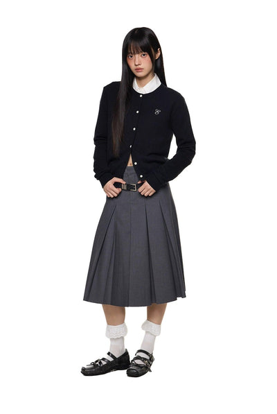 Tom Embroidered Logo Short Knitted Cardigan-korean-fashion-Cardigan-Tom's Closet-OH Garments