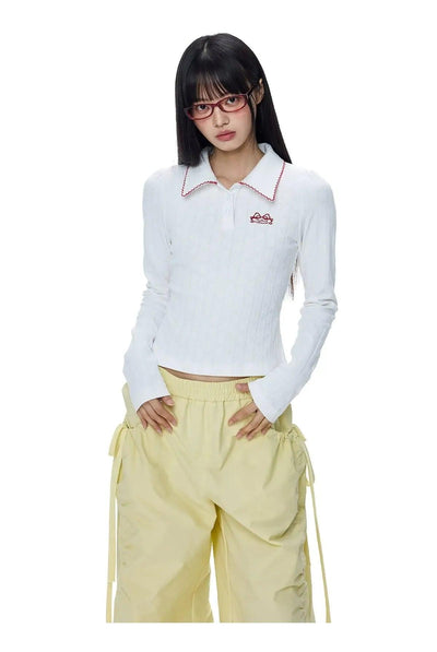 Tom Embroidered Pattern Knit Polo-korean-fashion-Polo-Tom's Closet-OH Garments