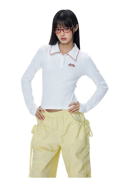 Tom Embroidered Pattern Knit Polo-korean-fashion-Polo-Tom's Closet-OH Garments