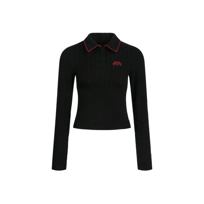Tom Embroidered Pattern Knit Polo-korean-fashion-Polo-Tom's Closet-OH Garments
