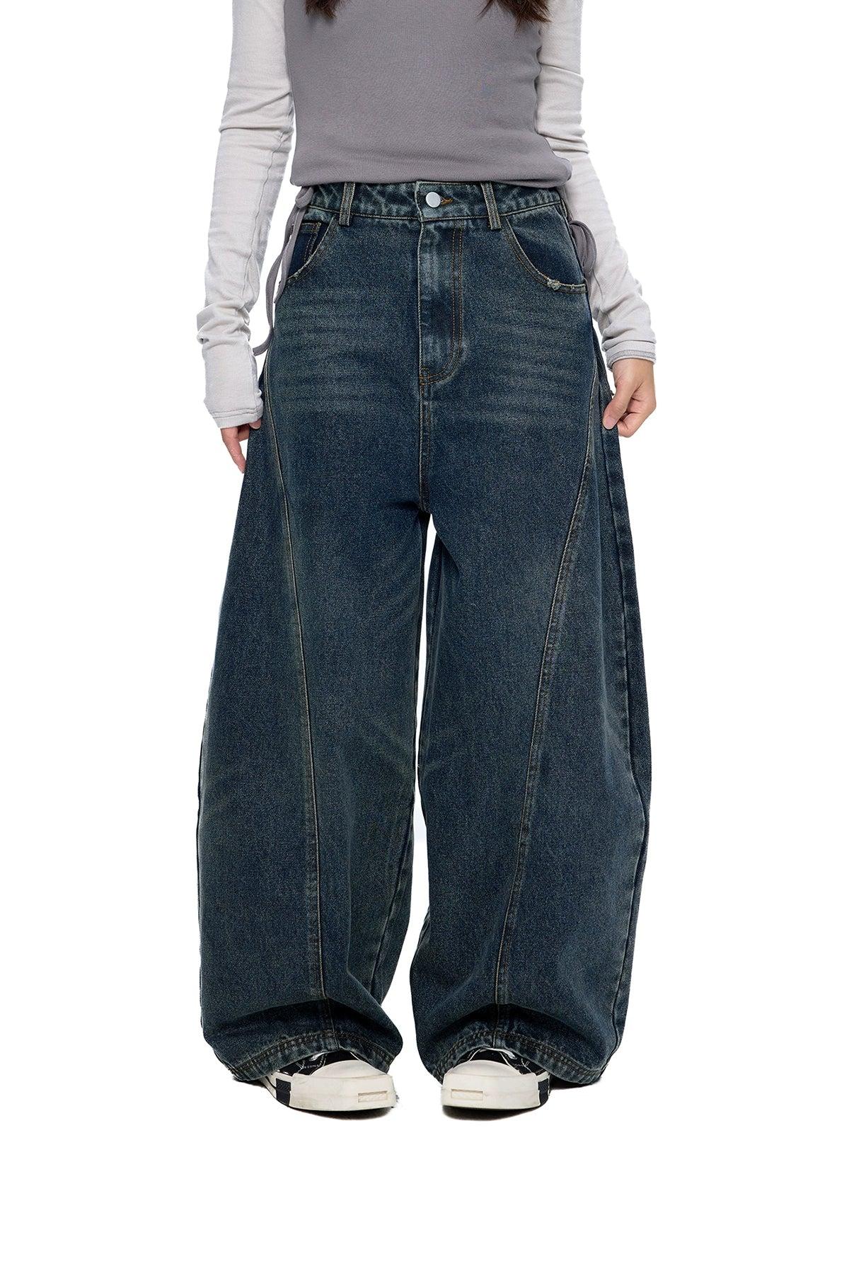 Tom Faded Structured Barrel Jeans-korean-fashion-Jeans-Tom's Closet-OH Garments