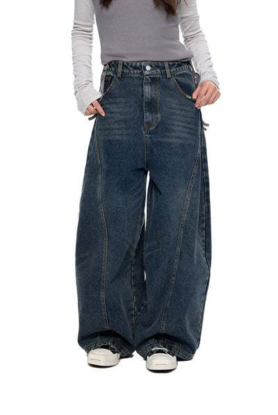 Tom Faded Structured Barrel Jeans-korean-fashion-Jeans-Tom's Closet-OH Garments