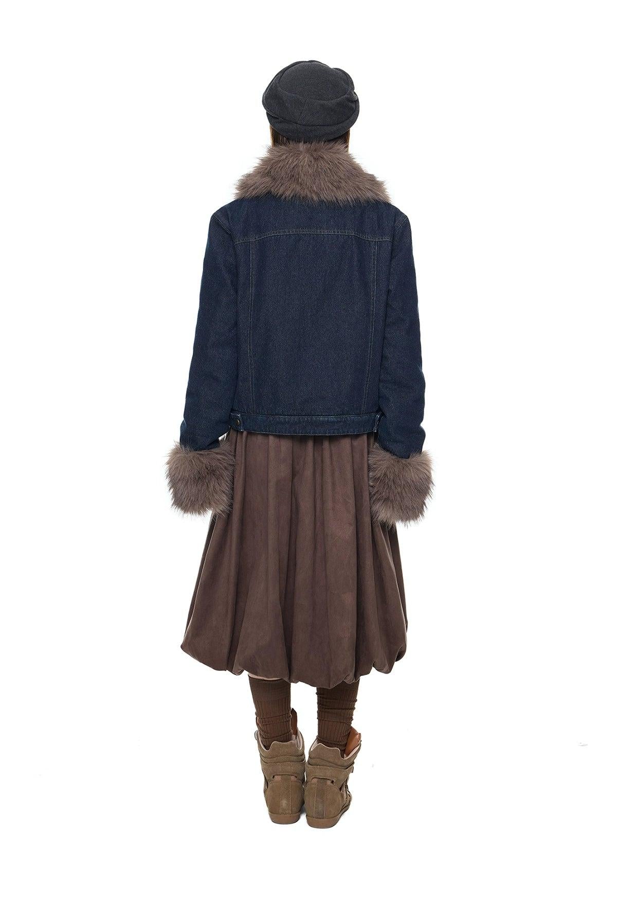 Tom Faux Fur Collar and Cuffs Denim Jacket-korean-fashion-Jacket-Tom's Closet-OH Garments