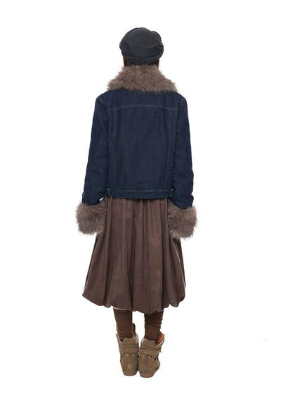 Tom Faux Fur Collar and Cuffs Denim Jacket-korean-fashion-Jacket-Tom's Closet-OH Garments