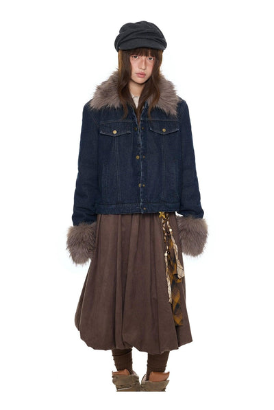 Tom Faux Fur Collar and Cuffs Denim Jacket-korean-fashion-Jacket-Tom's Closet-OH Garments