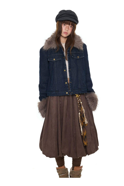 Tom Faux Fur Collar and Cuffs Denim Jacket-korean-fashion-Jacket-Tom's Closet-OH Garments