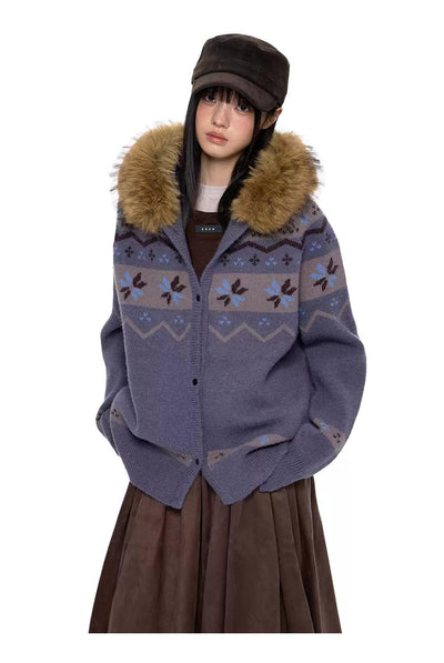 Tom Faux Fur Collar Buttoned Sweater-korean-fashion-Sweater-Tom's Closet-OH Garments