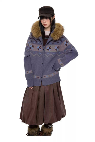 Tom Faux Fur Collar Buttoned Sweater-korean-fashion-Sweater-Tom's Closet-OH Garments