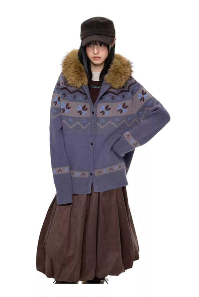 Tom Faux Fur Collar Buttoned Sweater-korean-fashion-Sweater-Tom's Closet-OH Garments