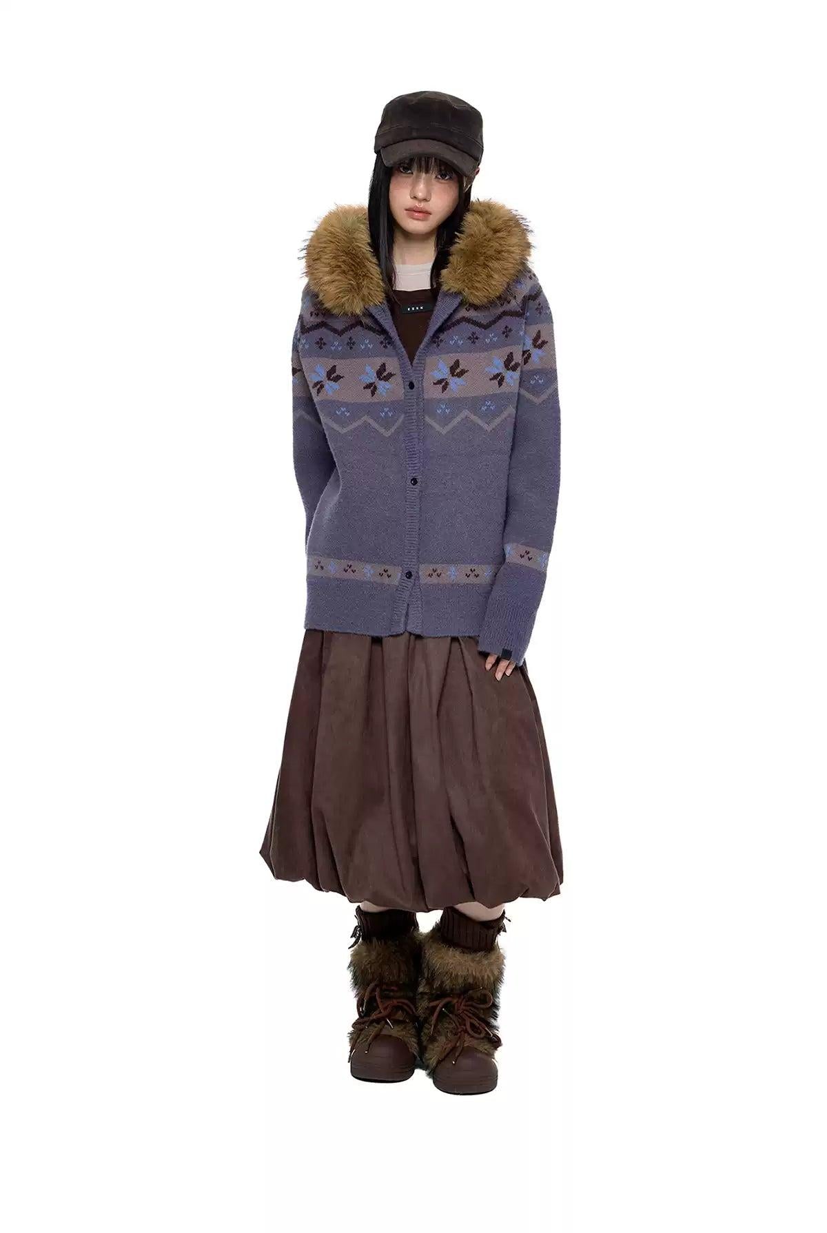 Tom Faux Fur Collar Buttoned Sweater-korean-fashion-Sweater-Tom's Closet-OH Garments