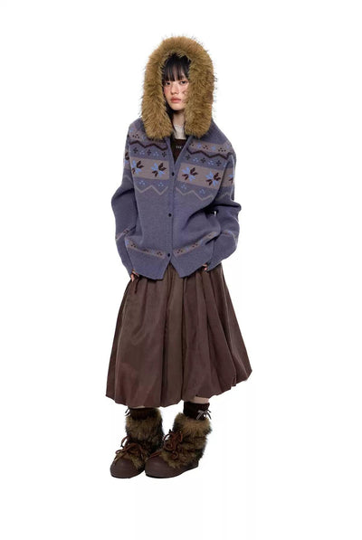 Tom Faux Fur Collar Buttoned Sweater-korean-fashion-Sweater-Tom's Closet-OH Garments