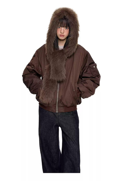 Tom Faux Fur Hood Scarf Jacket-korean-fashion-Jacket-Tom's Closet-OH Garments