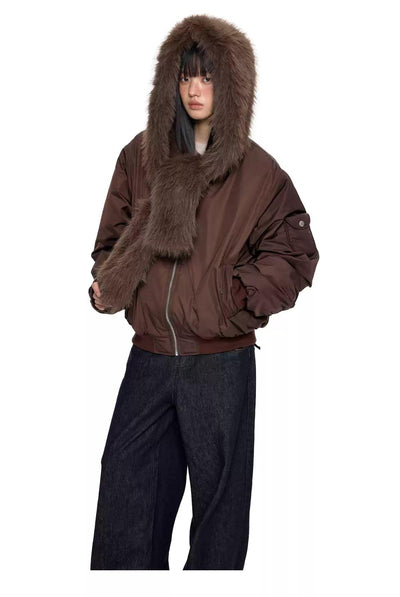 Tom Faux Fur Hood Scarf Jacket-korean-fashion-Jacket-Tom's Closet-OH Garments