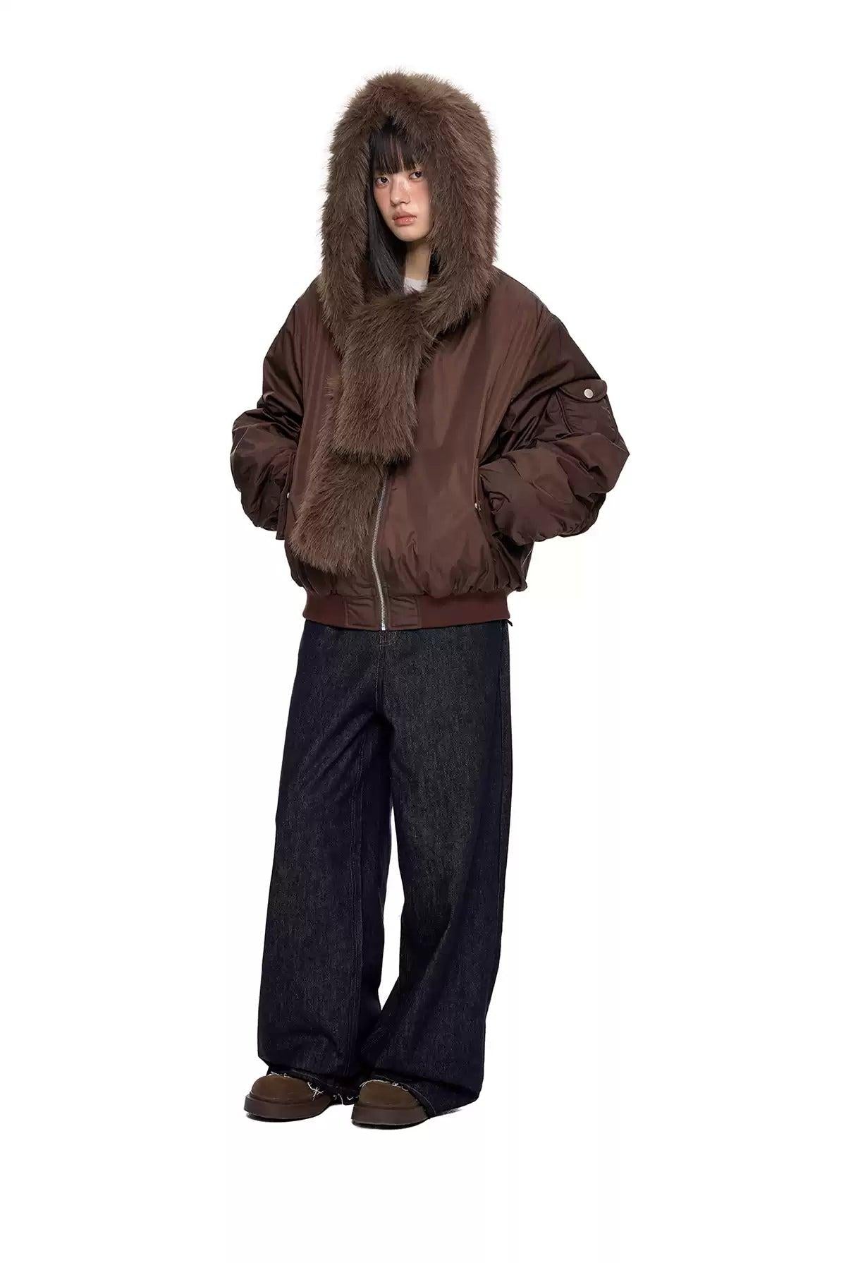 Tom Faux Fur Hood Scarf Jacket-korean-fashion-Jacket-Tom's Closet-OH Garments