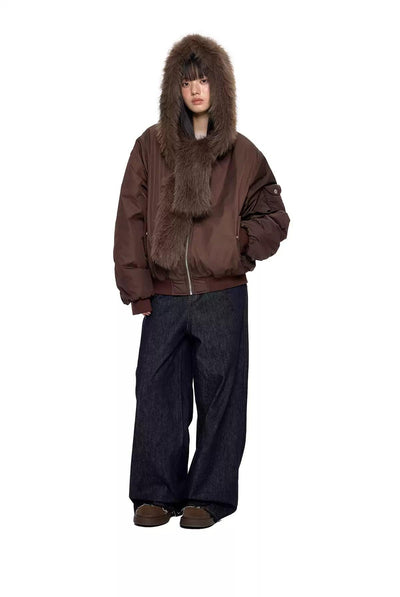 Tom Faux Fur Hood Scarf Jacket-korean-fashion-Jacket-Tom's Closet-OH Garments