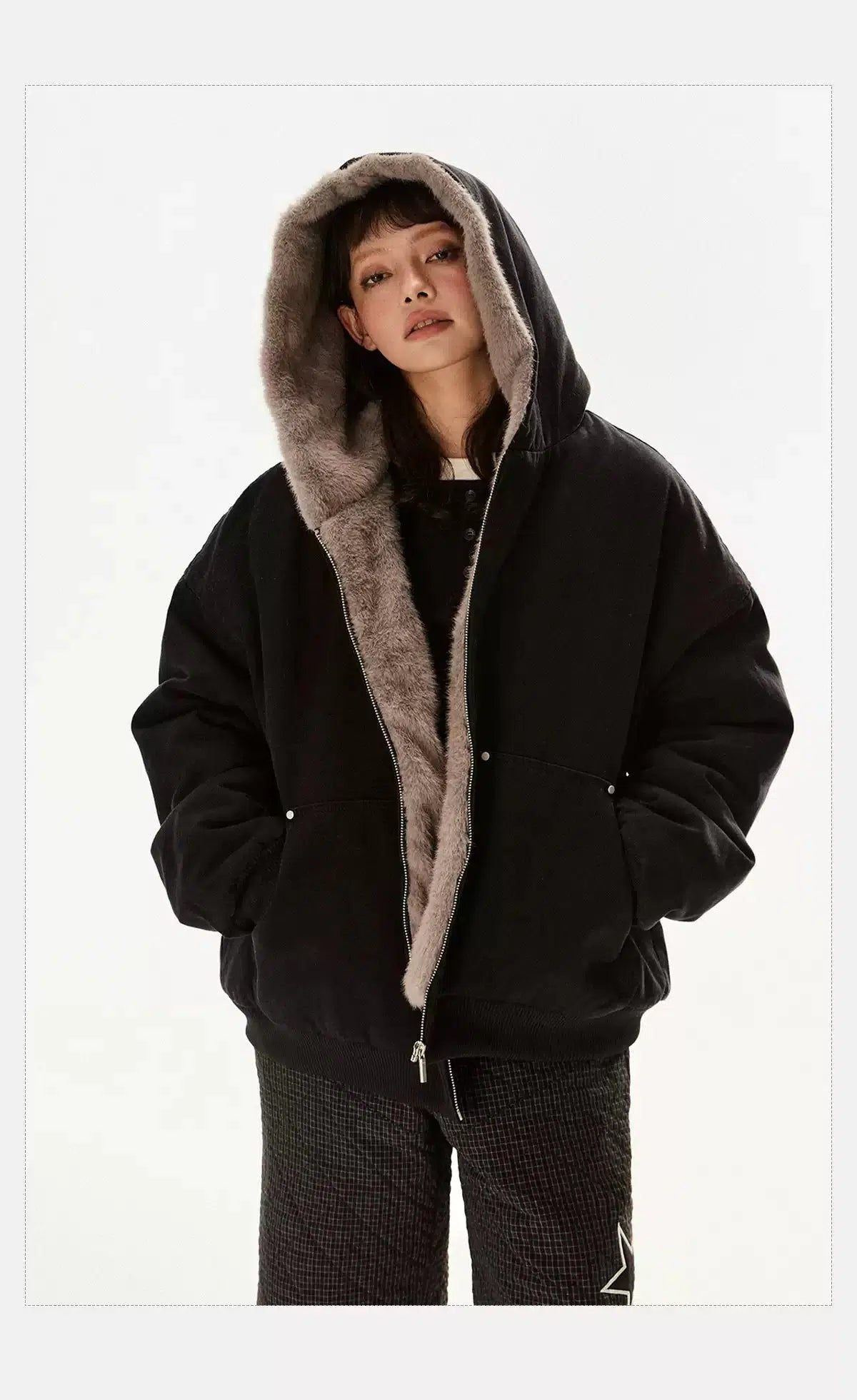 Tom Faux Fur-Lined Hooded Jacket-korean-fashion-Jacket-Tom's Closet-OH Garments