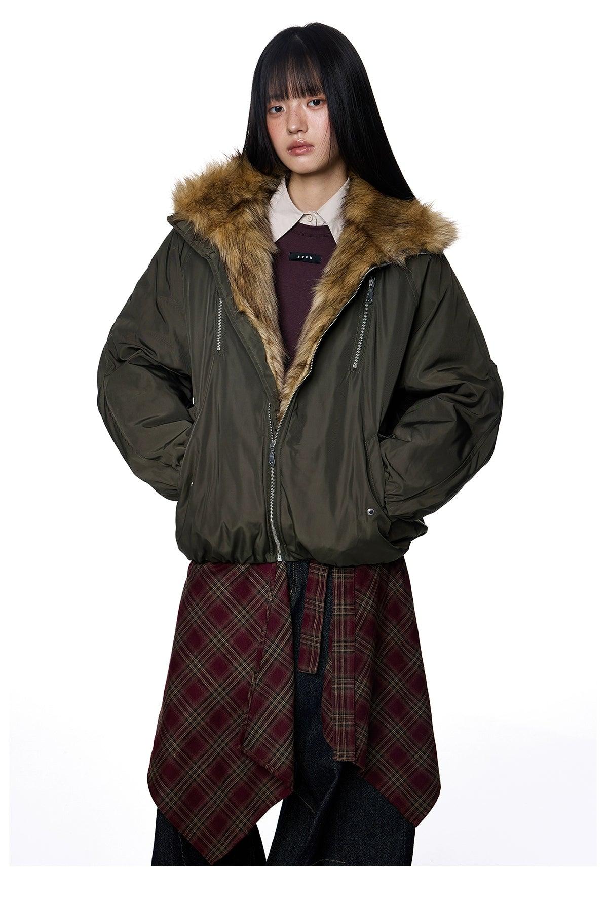 Tom Faux Fur Lining Bomber Jacket-korean-fashion-Jacket-Tom's Closet-OH Garments