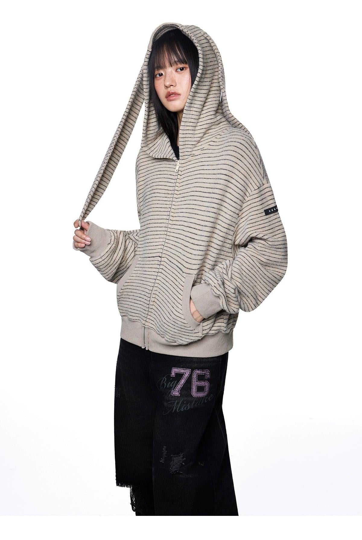 Tom Fine Stripes Zipped Hoodie-korean-fashion-Hoodie-Tom's Closet-OH Garments