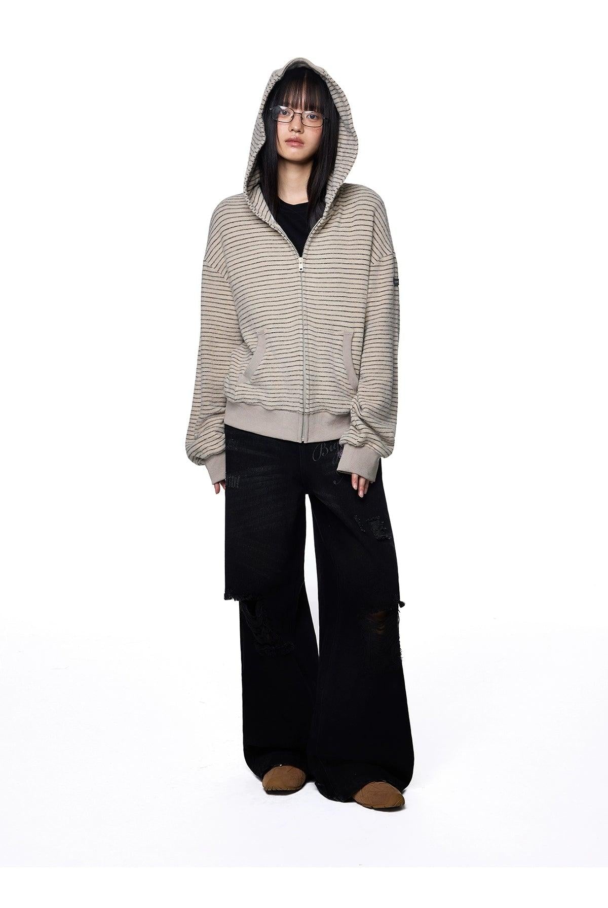 Tom Fine Stripes Zipped Hoodie-korean-fashion-Hoodie-Tom's Closet-OH Garments