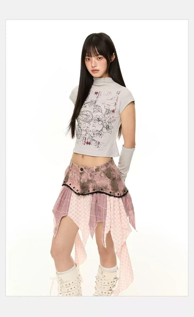 Tom Floral Graphic Cropped T-Shirt-korean-fashion-T-Shirt-Tom's Closet-OH Garments