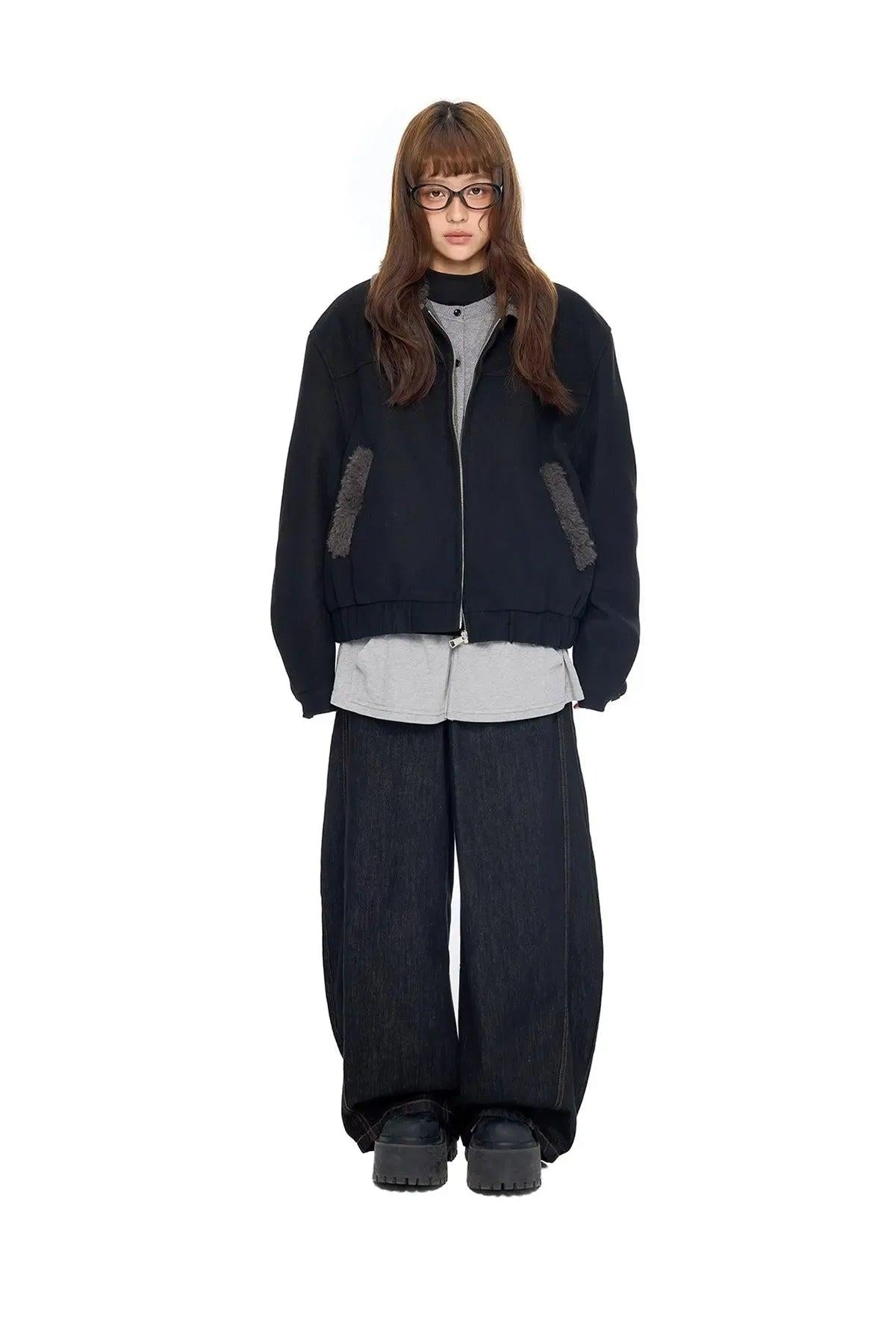 Tom Fluffy-Trim Zipped Jacket-korean-fashion-Jacket-Tom's Closet-OH Garments