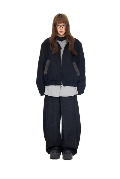 Tom Fluffy-Trim Zipped Jacket-korean-fashion-Jacket-Tom's Closet-OH Garments