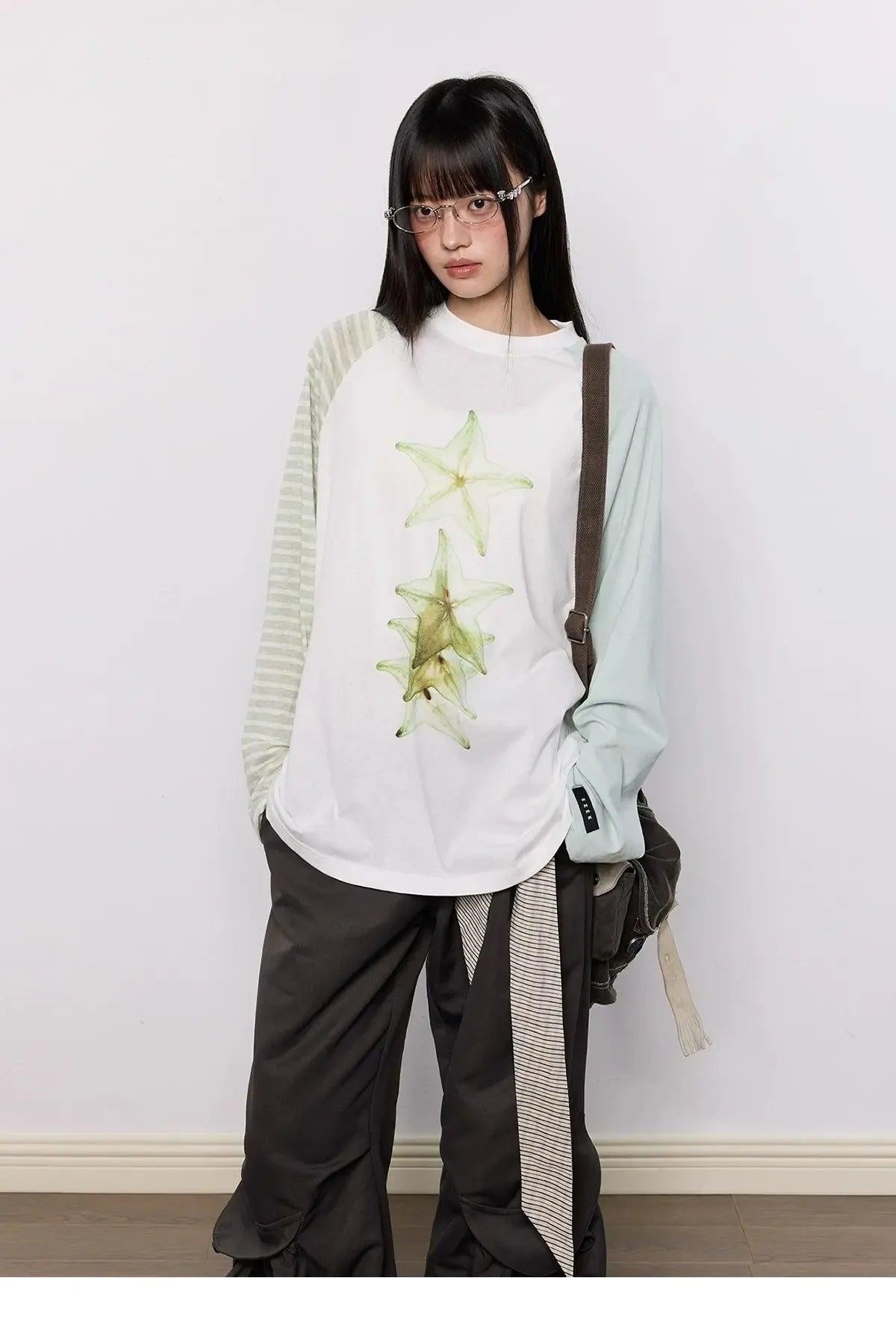 Tom Fruit Graphic Striped Long Sleeve T-Shirt-korean-fashion-T-Shirt-Tom's Closet-OH Garments