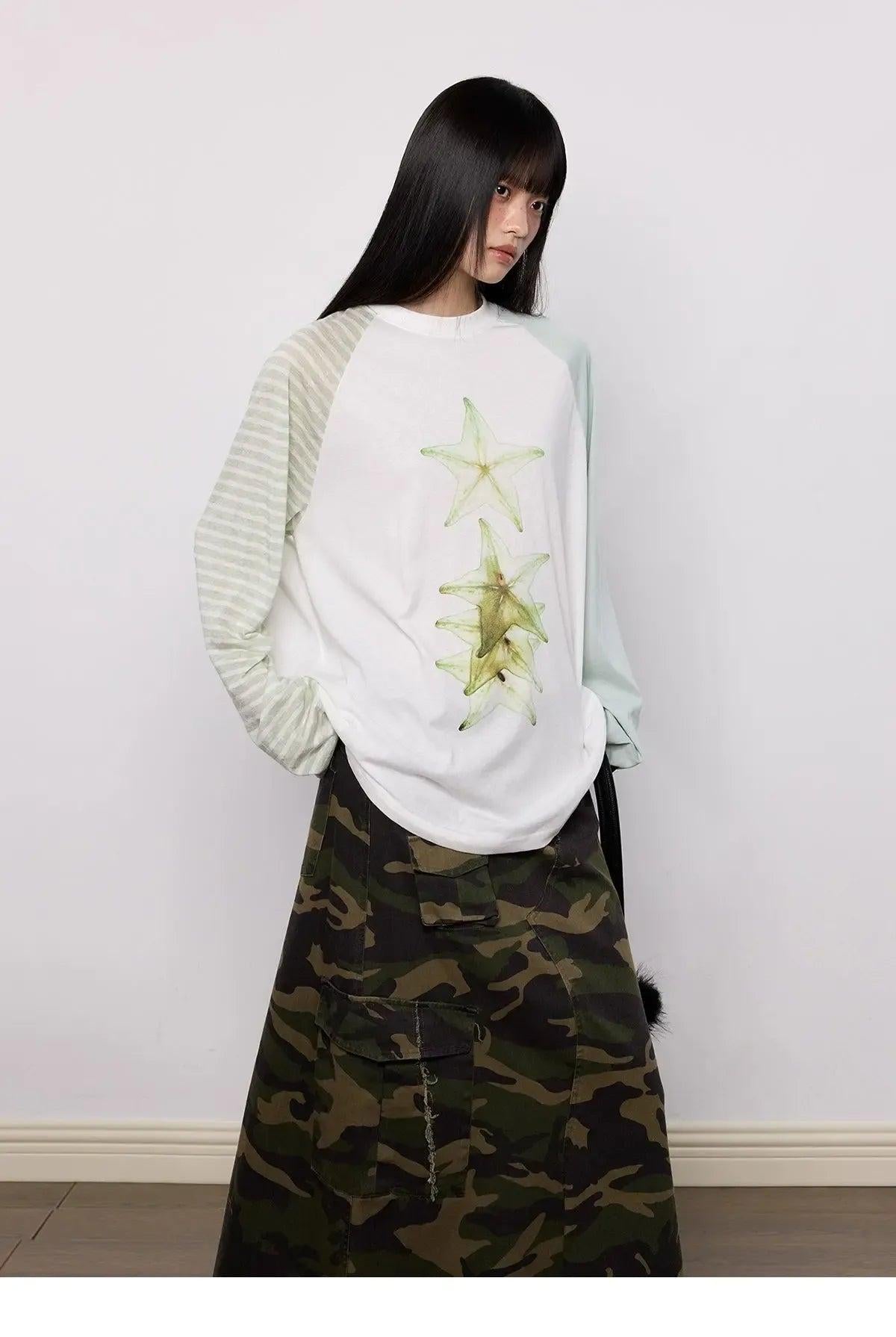 Tom Fruit Graphic Striped Long Sleeve T-Shirt-korean-fashion-T-Shirt-Tom's Closet-OH Garments