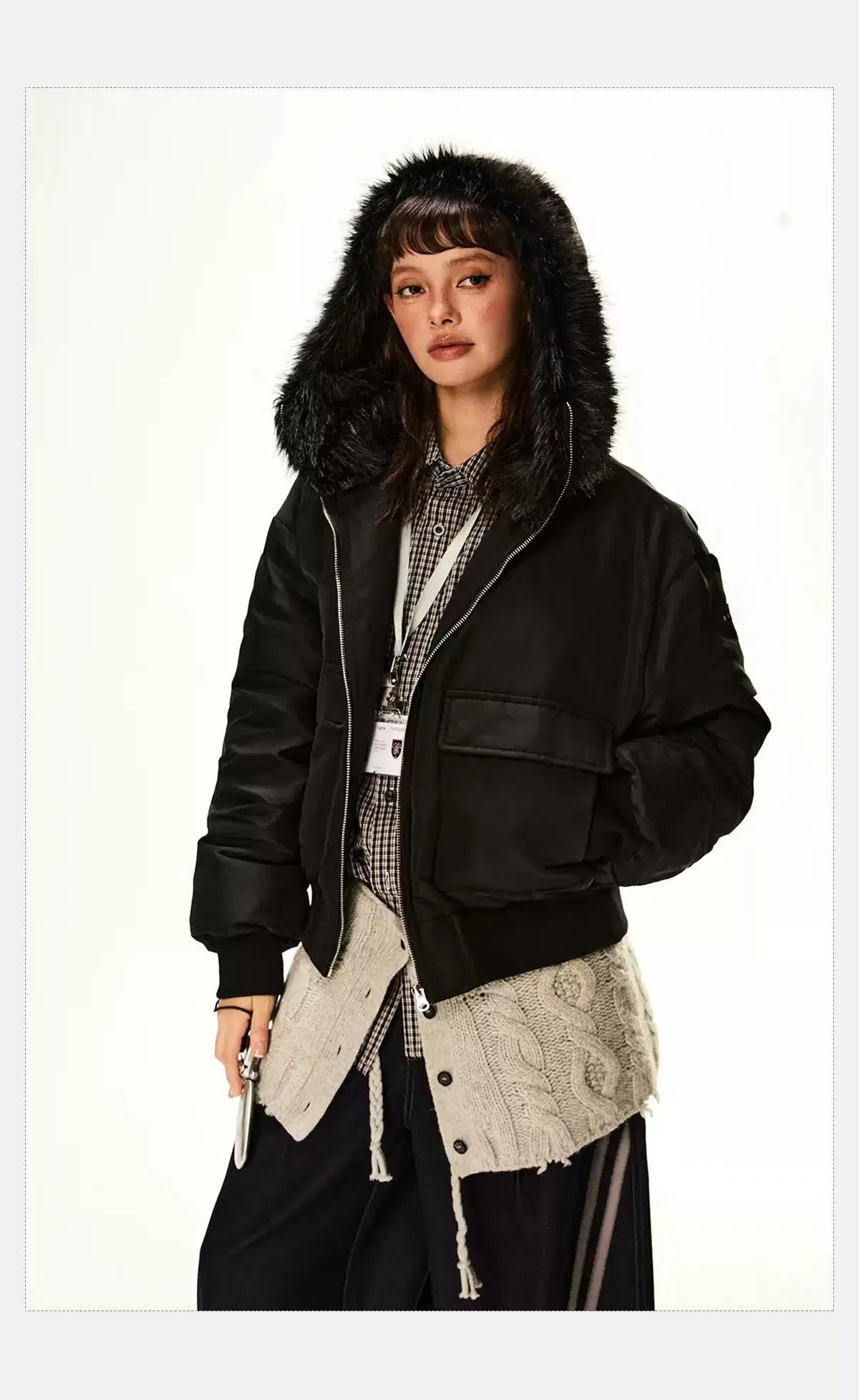 Tom Fur Hooded Short Down Jacket-korean-fashion-Jacket-Tom's Closet-OH Garments