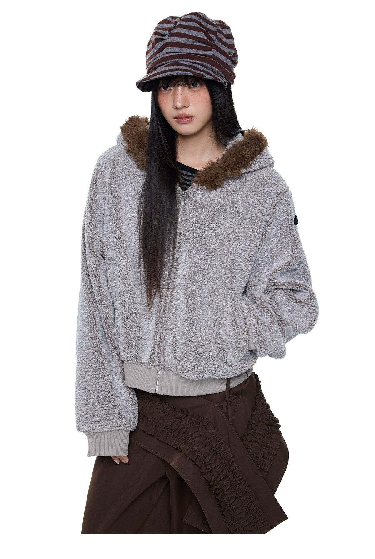 Tom Fur Trim Hooded Pile Lined Fleece Jacket-korean-fashion-Jacket-Tom's Closet-OH Garments