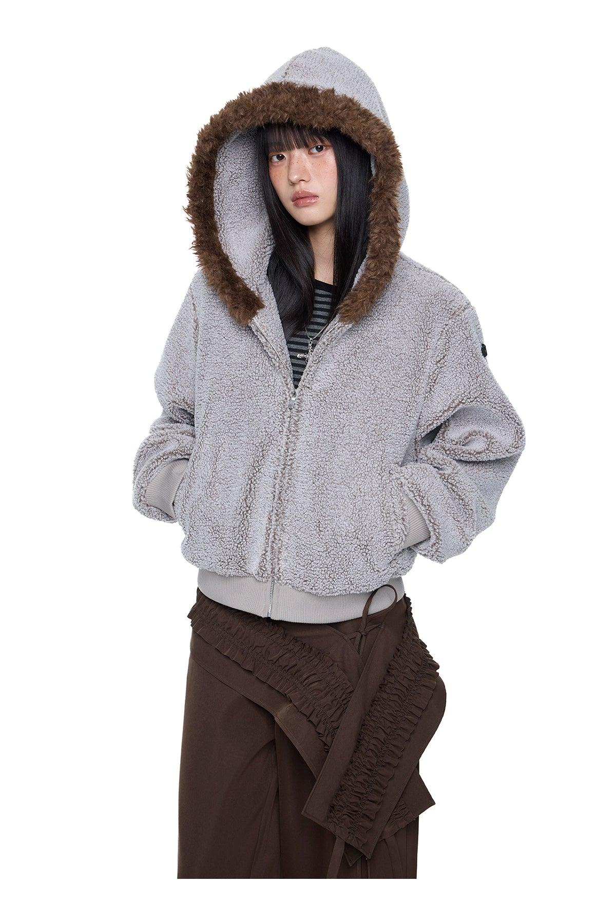 Tom Fur Trim Hooded Pile Lined Fleece Jacket-korean-fashion-Jacket-Tom's Closet-OH Garments