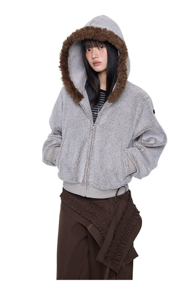 Tom Fur Trim Hooded Pile Lined Fleece Jacket-korean-fashion-Jacket-Tom's Closet-OH Garments