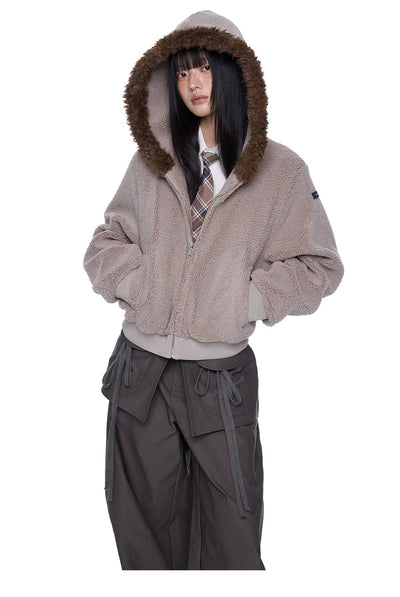 Tom Fur Trim Hooded Pile Lined Fleece Jacket-korean-fashion-Jacket-Tom's Closet-OH Garments
