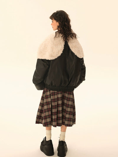 Tom Furry Hood PU Leather Down Jacket-korean-fashion-Jacket-Tom's Closet-OH Garments