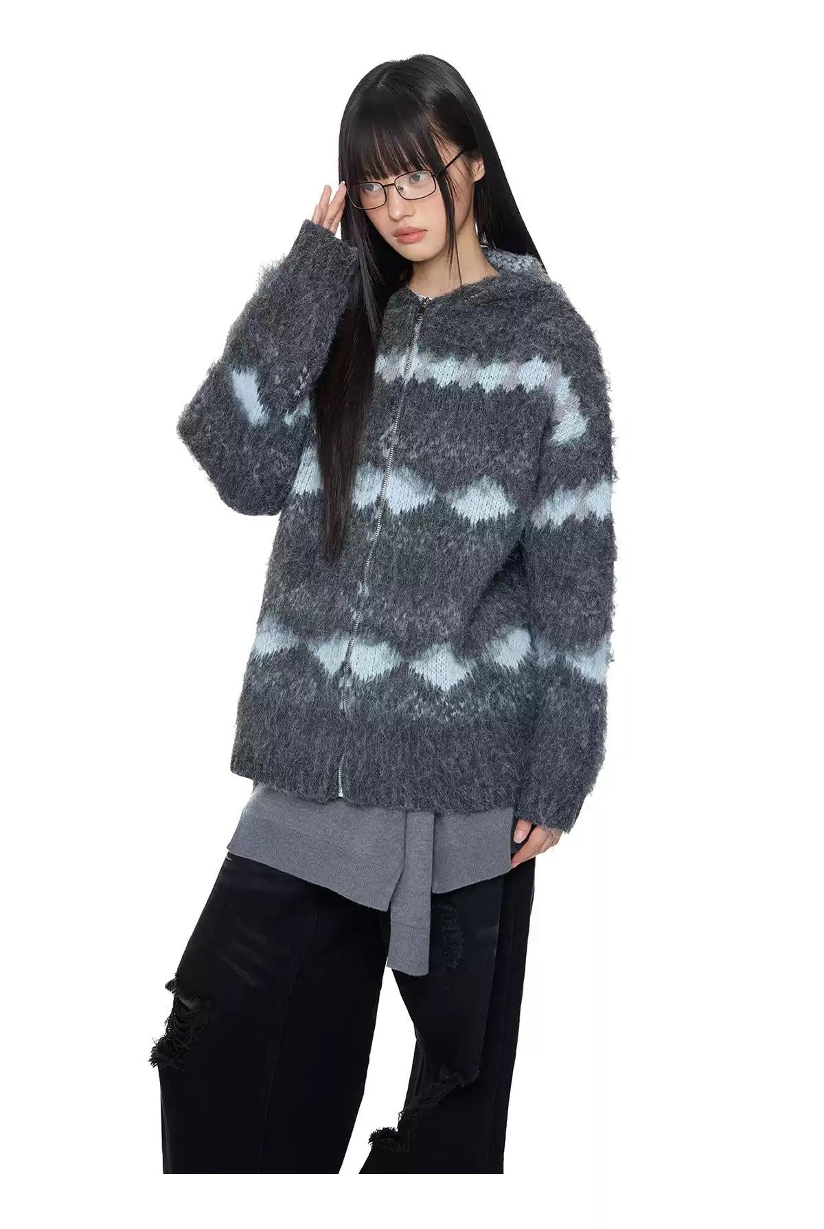 Tom Fuzzy Knit Hooded Jacket-korean-fashion-Sweater-Tom's Closet-OH Garments