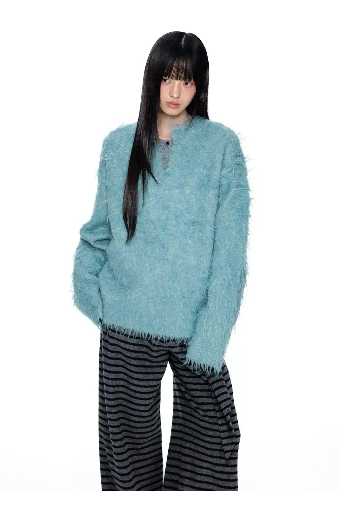 Tom Fuzzy Soft V-Neck Sweater-korean-fashion-Sweater-Tom's Closet-OH Garments