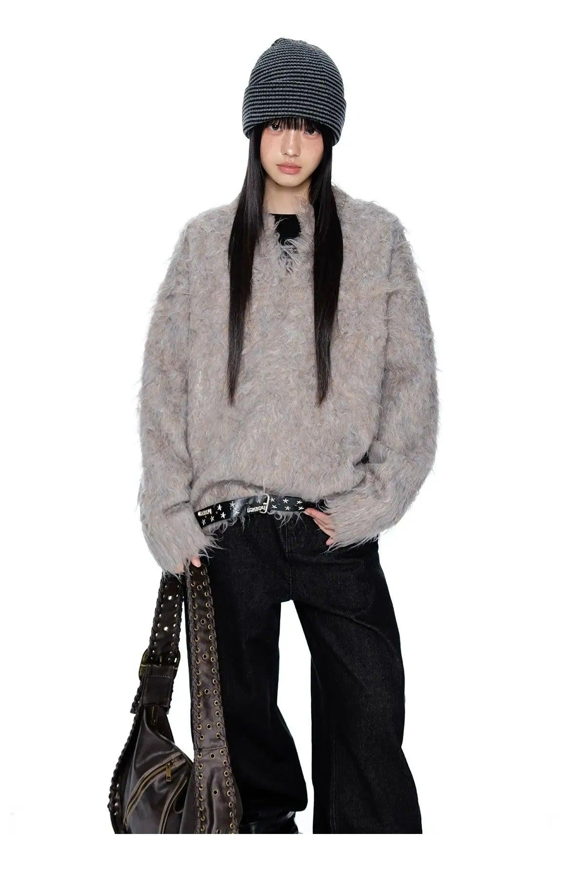 Tom Fuzzy Soft V-Neck Sweater-korean-fashion-Sweater-Tom's Closet-OH Garments