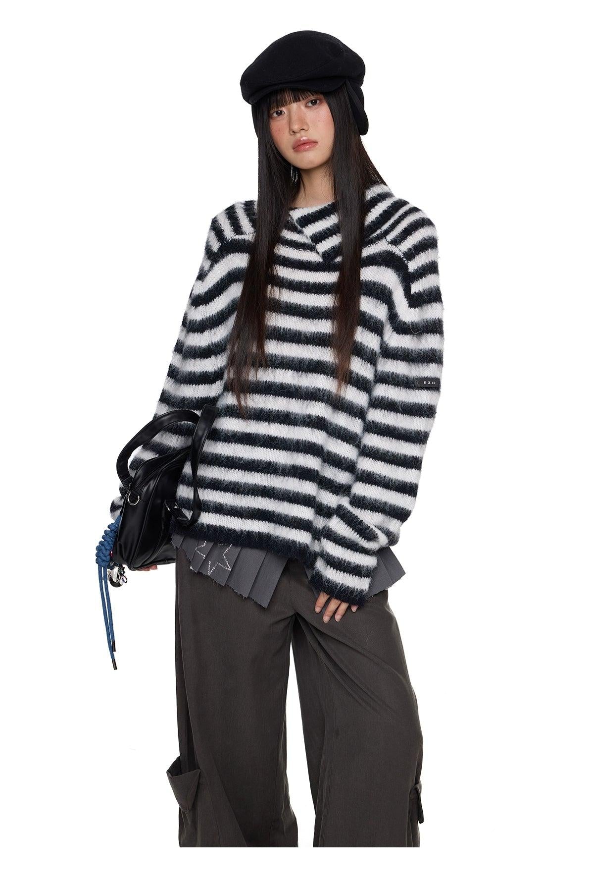 Tom Fuzzy Striped Sweater-korean-fashion-Sweater-Tom's Closet-OH Garments
