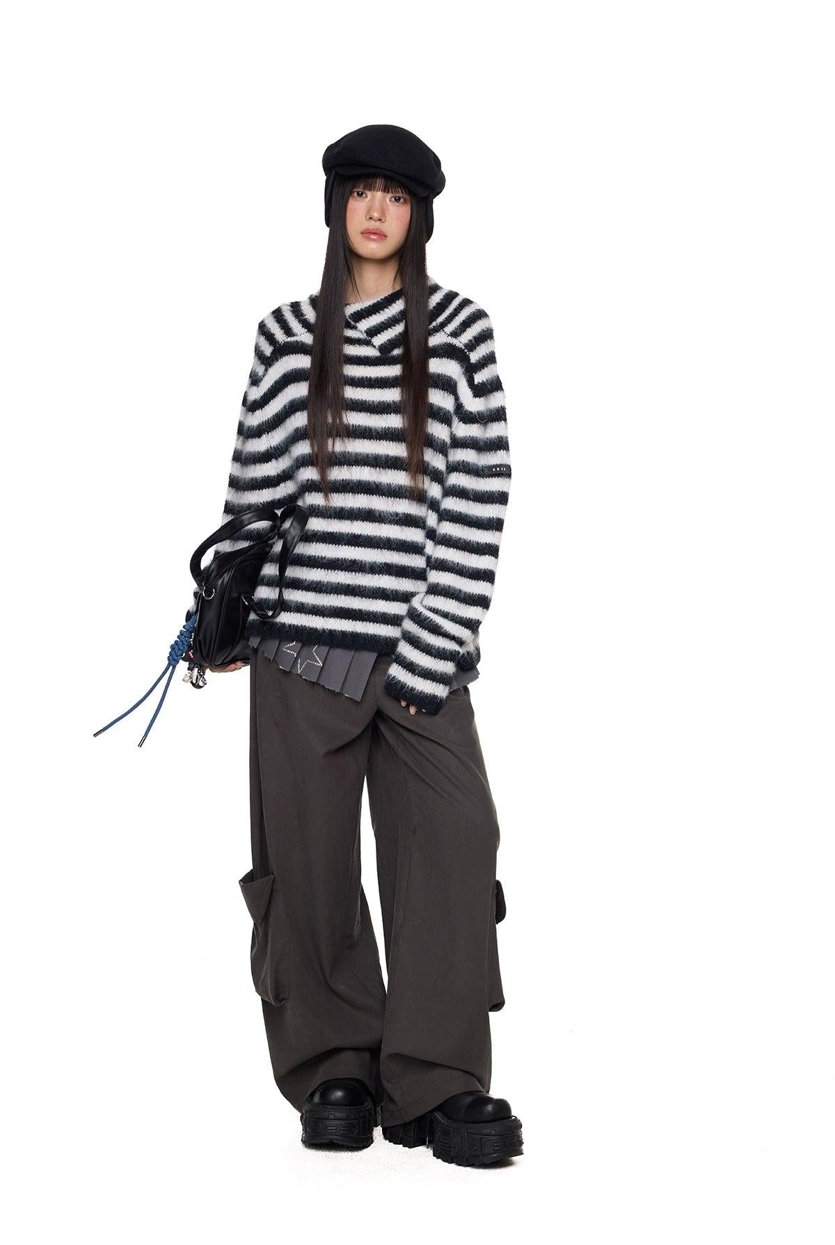 Tom Fuzzy Striped Sweater-korean-fashion-Sweater-Tom's Closet-OH Garments