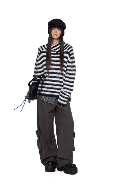 Tom Fuzzy Striped Sweater-korean-fashion-Sweater-Tom's Closet-OH Garments