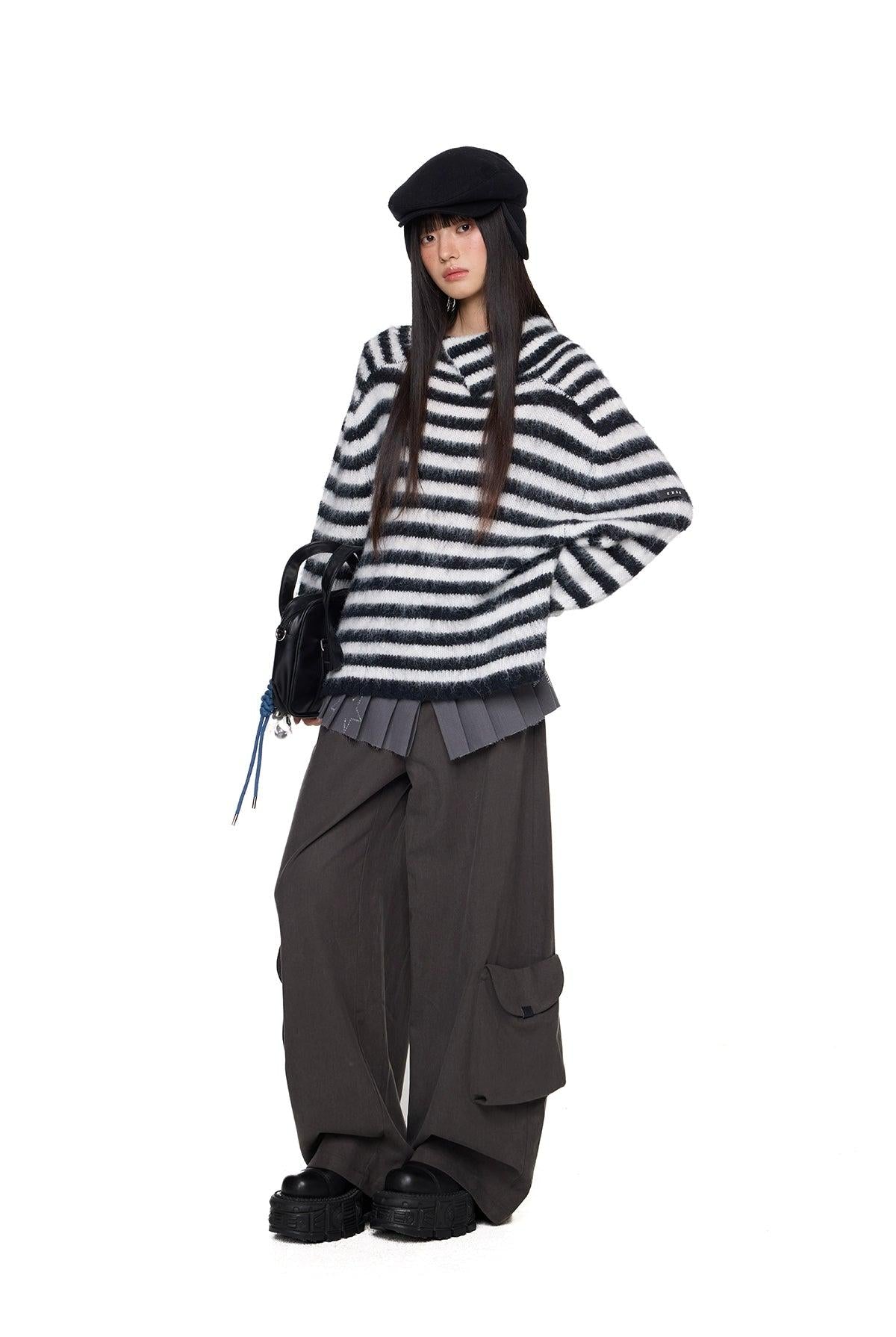 Tom Fuzzy Striped Sweater-korean-fashion-Sweater-Tom's Closet-OH Garments