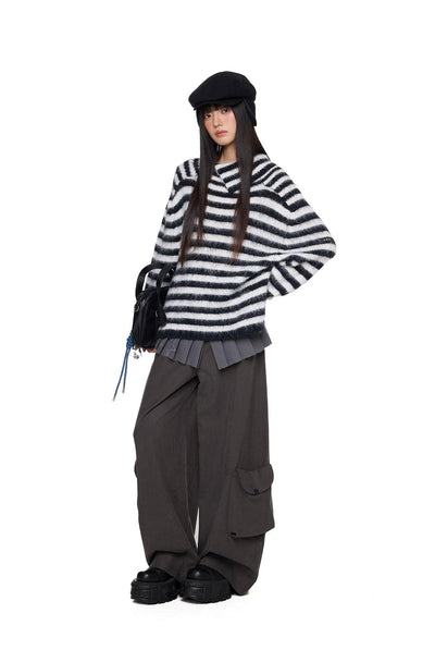 Tom Fuzzy Striped Sweater-korean-fashion-Sweater-Tom's Closet-OH Garments