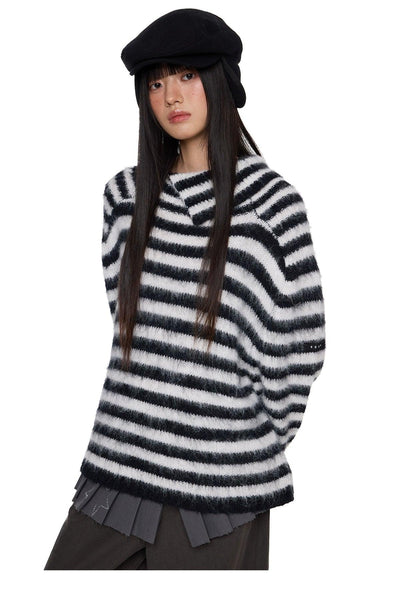 Tom Fuzzy Striped Sweater-korean-fashion-Sweater-Tom's Closet-OH Garments